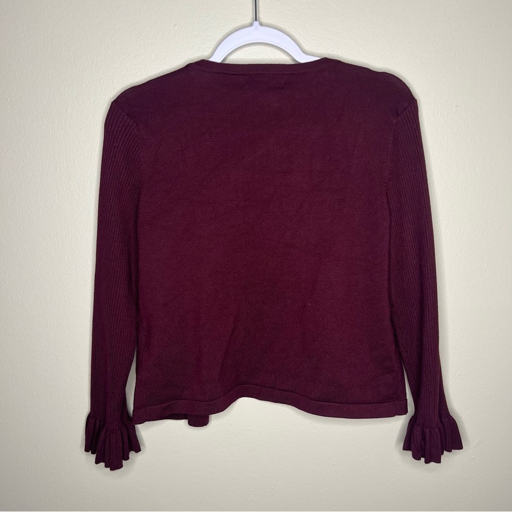 DKNY Open Front‎ Ribbed Ruffle Cropped Sleeve Cardigan - Picture 2 of 7